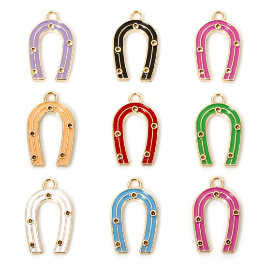 Immagine di 10 Pz Lega di Zinco Cowboy dell'Ovest Ciondoli Oro Placcato Multicolore Ferro di Cavallo Smalto 21mm x 13mm