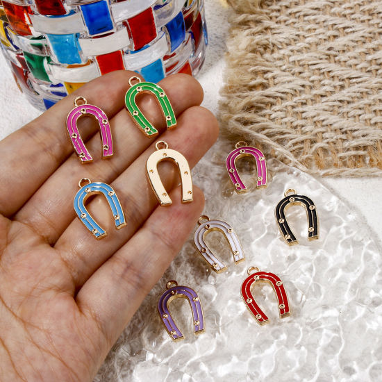 Immagine di 10 Pz Lega di Zinco Cowboy dell'Ovest Ciondoli Oro Placcato Multicolore Ferro di Cavallo Smalto 21mm x 13mm