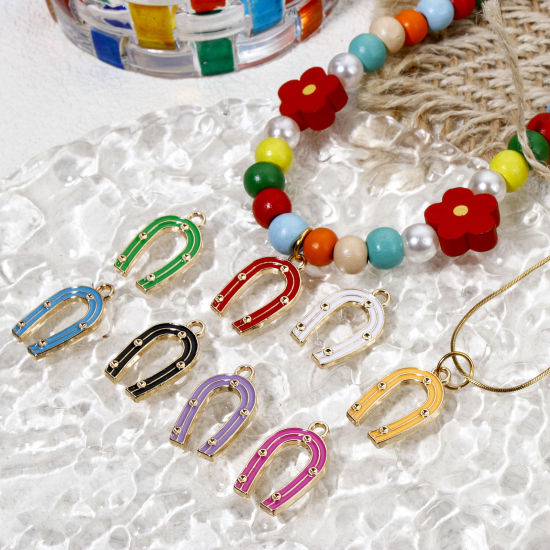 Immagine di 10 Pz Lega di Zinco Cowboy dell'Ovest Ciondoli Oro Placcato Multicolore Ferro di Cavallo Smalto 21mm x 13mm