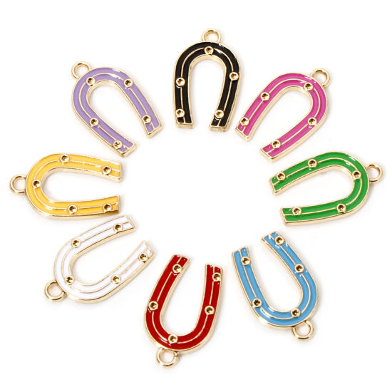 Immagine di 10 Pz Lega di Zinco Cowboy dell'Ovest Ciondoli Oro Placcato Multicolore Ferro di Cavallo Smalto 21mm x 13mm