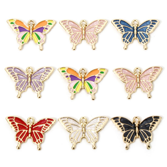 Imagen de 10 Unidades Zamak Colgantes Chapado en Oro Multicolor Mariposa Esmalte 29mm x 19mm