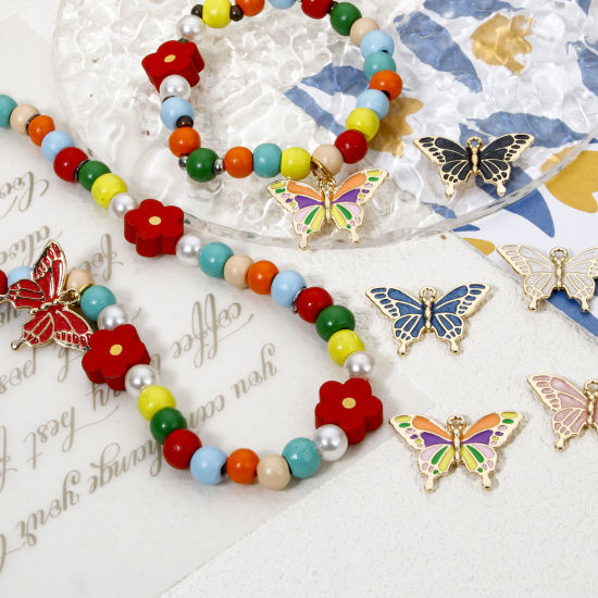 Imagen de 10 Unidades Zamak Colgantes Chapado en Oro Multicolor Mariposa Esmalte 29mm x 19mm