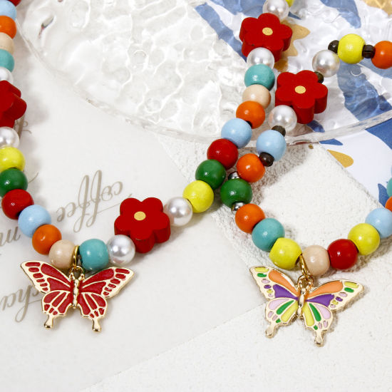 Imagen de 10 Unidades Zamak Colgantes Chapado en Oro Multicolor Mariposa Esmalte 29mm x 19mm