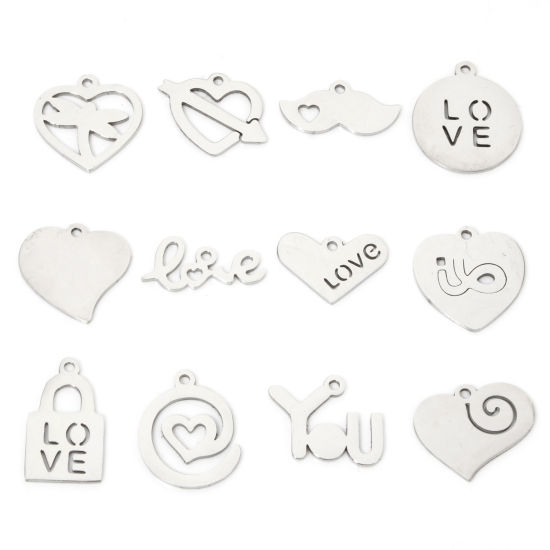 Picture of Eco-friendly 201 Stainless Steel Valentine's Day Charms Silver Tone Heart Spiral Hollow