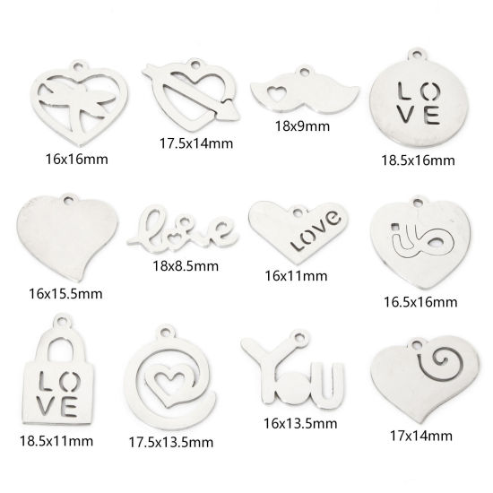 Picture of Eco-friendly 201 Stainless Steel Valentine's Day Charms Silver Tone Heart Spiral Hollow