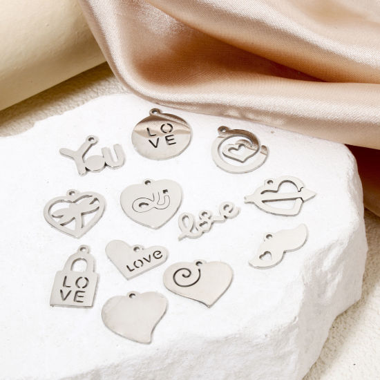 Picture of Eco-friendly 201 Stainless Steel Valentine's Day Charms Silver Tone Heart Spiral Hollow