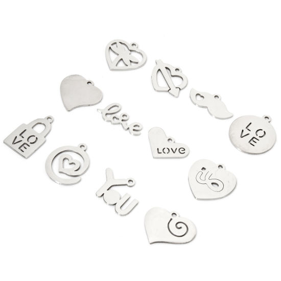 Picture of Eco-friendly 201 Stainless Steel Valentine's Day Charms Silver Tone Heart Spiral Hollow