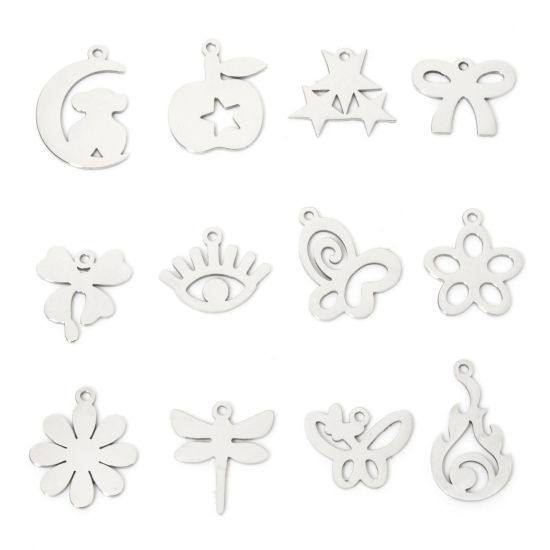 Immagine di 5 Pz Ecologico 201 Acciaio Inossidabile Semplice Ciondoli Fiore Margherita Tono Argento Liscio