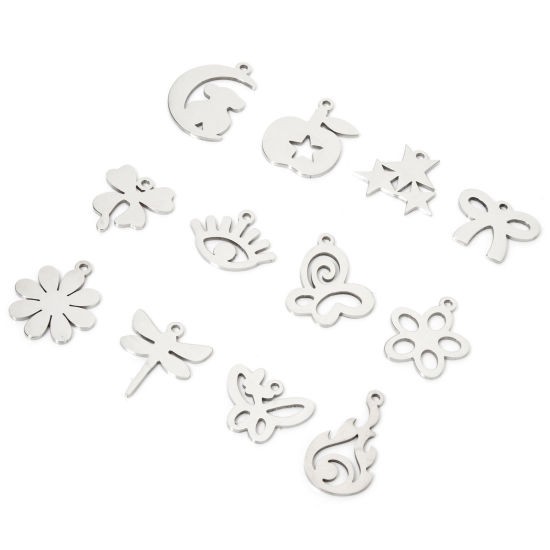 Immagine di 5 Pz Ecologico 201 Acciaio Inossidabile Semplice Ciondoli Fiore Margherita Tono Argento Liscio