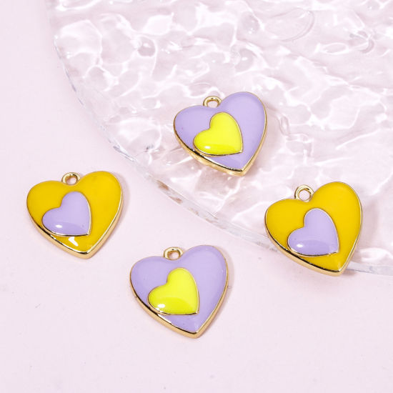 Immagine di 1 Pz Ecologico Ottone San Valentino Ciondoli Cuore 18K Vero Oro Placcato Smalto 19mm x 18mm