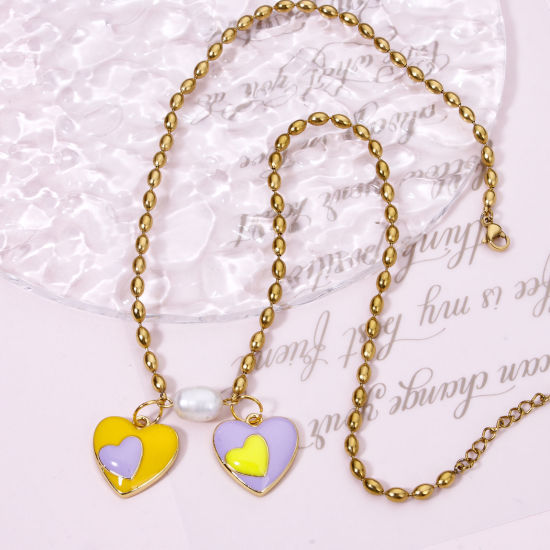 Immagine di 1 Pz Ecologico Ottone San Valentino Ciondoli Cuore 18K Vero Oro Placcato Smalto 19mm x 18mm