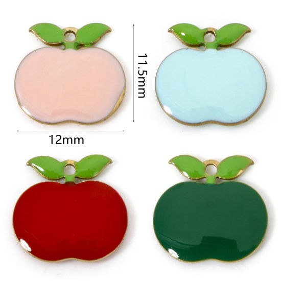 Picture of Brass Enamelled Sequins Charms Original Color Unplated Multicolor Apple Fruit Enamel 12mm x 11.5mm