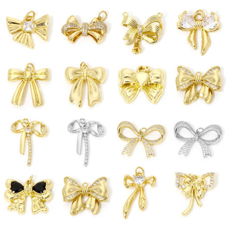 Eco-friendly Brass Clothes Charms Multicolor Bowknot Micro Pave Clear Cubic Zirconia