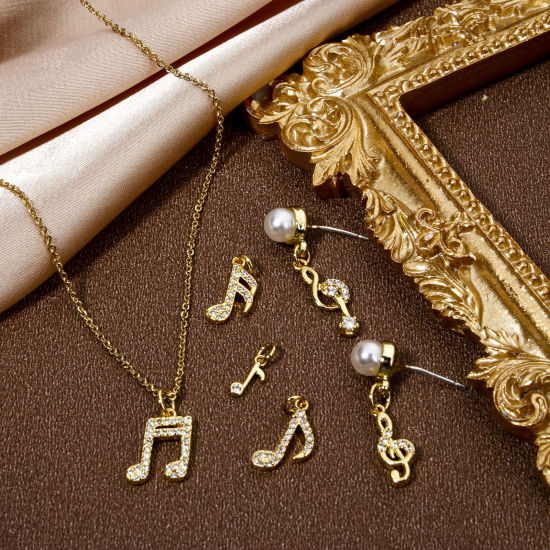 Image de 1 Pièce Breloques Musique en Laiton Respectueux de la Nature Note Musicale Plaqué Or Véritable 18K Micro Pave à Zircone Cubique Clair