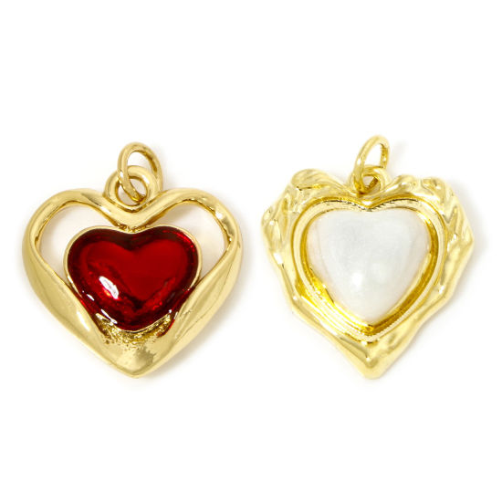Image de 1 Pièce Breloques La Saint Valentin en Laiton Respectueux de la Nature Cœur Plaqué Or Véritable 18K Émail