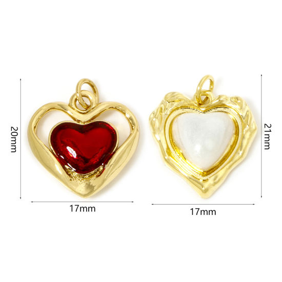 Image de 1 Pièce Breloques La Saint Valentin en Laiton Respectueux de la Nature Cœur Plaqué Or Véritable 18K Émail