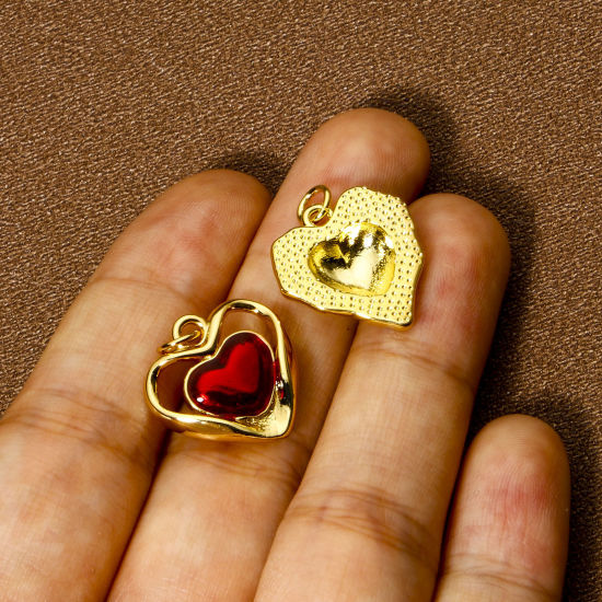 Image de 1 Pièce Breloques La Saint Valentin en Laiton Respectueux de la Nature Cœur Plaqué Or Véritable 18K Émail