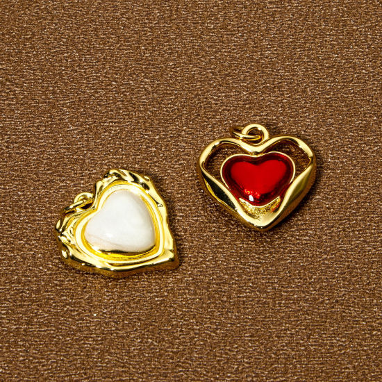 Image de 1 Pièce Breloques La Saint Valentin en Laiton Respectueux de la Nature Cœur Plaqué Or Véritable 18K Émail