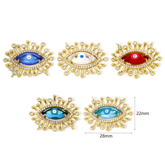 Изображение Eco-friendly Brass & Glass Religious Connectors Charms Pendants Evil Eye Eye of Providence/ All-seeing Eye 18K Real Gold Plated Multicolor Micro Pave Clear Cubic Zirconia 28mm x 22mm