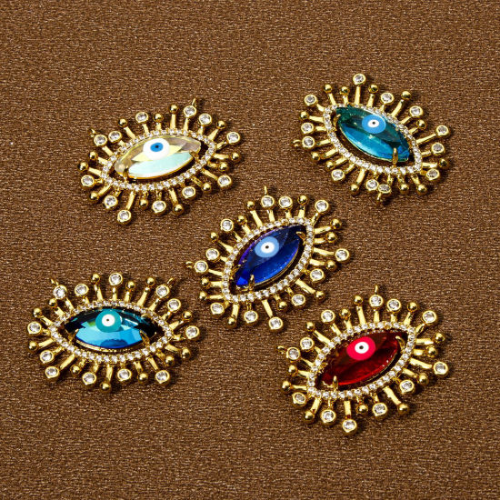 Изображение Eco-friendly Brass & Glass Religious Connectors Charms Pendants Evil Eye Eye of Providence/ All-seeing Eye 18K Real Gold Plated Multicolor Micro Pave Clear Cubic Zirconia 28mm x 22mm
