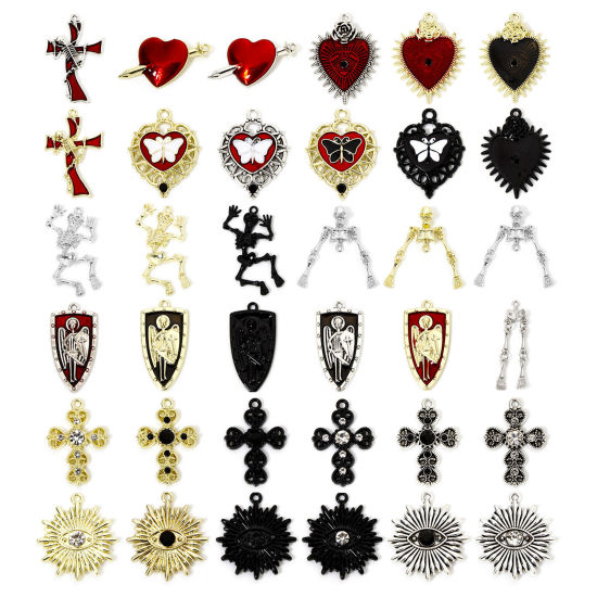 Picture of Zinc Based Alloy Halloween Charms Skeleton Skull Heart