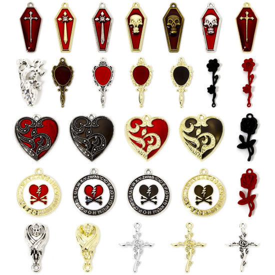 Picture of Zinc Based Alloy Halloween Charms Skeleton Skull Heart