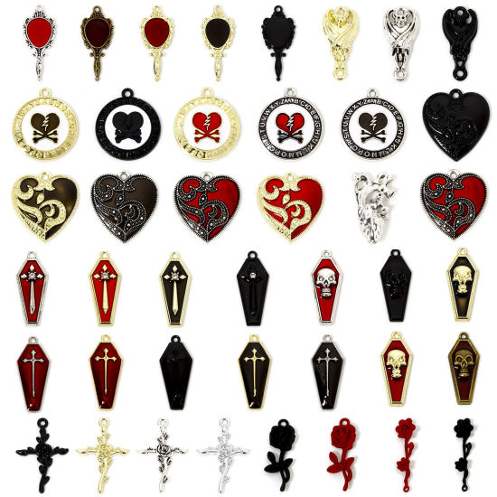 Picture of Zinc Based Alloy Halloween Charms Skeleton Skull Heart