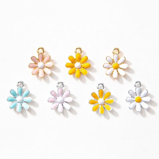 Picture of Zinc Based Alloy Charms Daisy Flower Enamel 17.5mm x 14mm