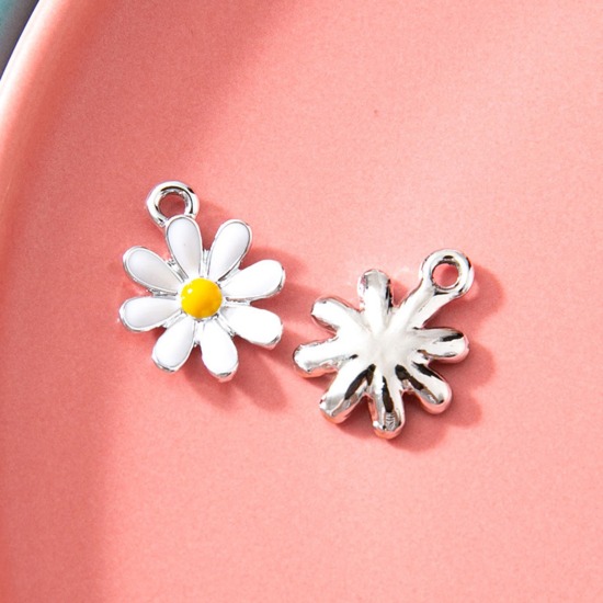 Picture of Zinc Based Alloy Charms Daisy Flower Enamel 17.5mm x 14mm