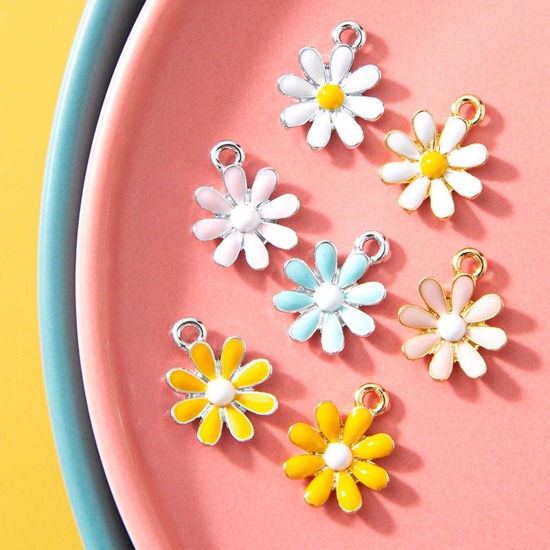 Picture of Zinc Based Alloy Charms Daisy Flower Enamel 17.5mm x 14mm