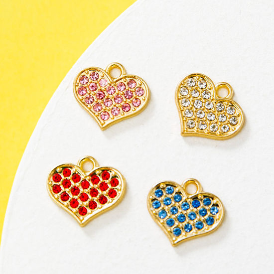 Picture of Zinc Based Alloy Valentine's Day Charms Heart Micro Pave Clear Rhinestone 15mm x 13mm