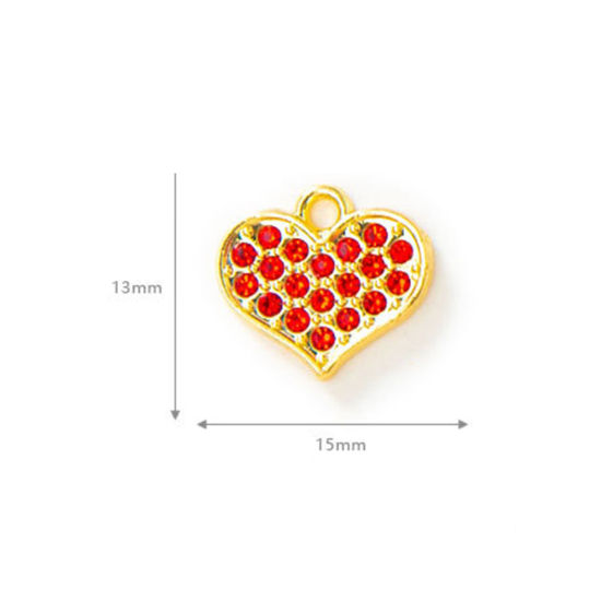 Picture of Zinc Based Alloy Valentine's Day Charms Heart Micro Pave Clear Rhinestone 15mm x 13mm