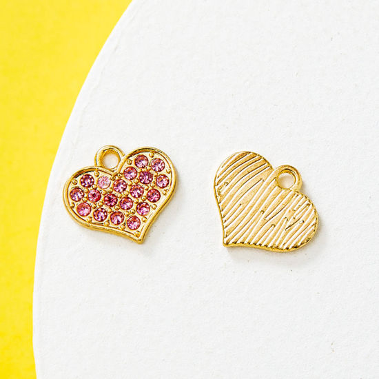 Picture of Zinc Based Alloy Valentine's Day Charms Heart Micro Pave Clear Rhinestone 15mm x 13mm