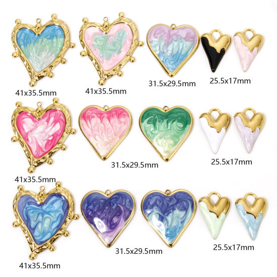 Picture of Vacuum Plating 304 Stainless Steel Valentine's Day Pendants Gold Plated Multicolor Heart Enamel