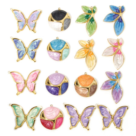 Vacuum Plating 304 Stainless Steel Retro Pendants Gold Plated Multicolor Gradient Color Butterfly Animal Enamel