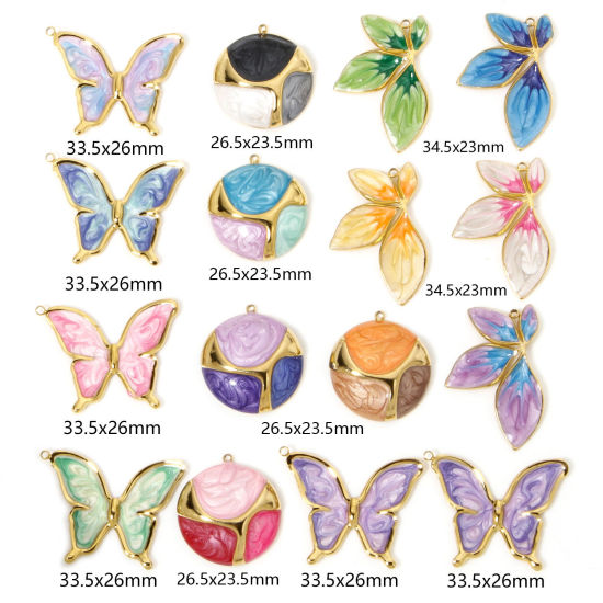 Picture of Vacuum Plating 304 Stainless Steel Retro Pendants Gold Plated Multicolor Gradient Color Butterfly Animal Enamel