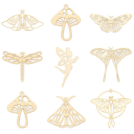Iron Based Alloy Filigree Stamping Pendants Multicolor Butterfly Animal Mushroom Hollow