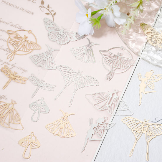 Picture of Iron Based Alloy Filigree Stamping Pendants Multicolor Butterfly Animal Mushroom Hollow