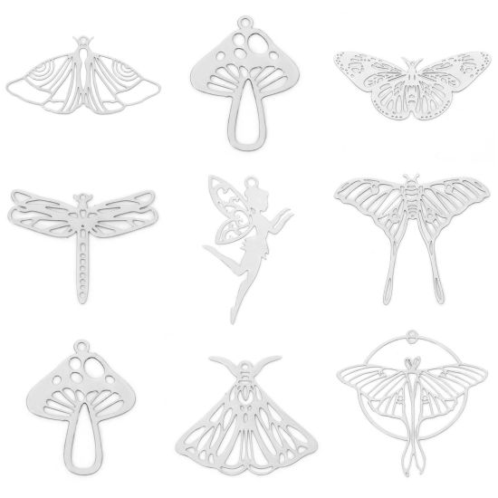 Picture of Iron Based Alloy Filigree Stamping Pendants Multicolor Butterfly Animal Mushroom Hollow