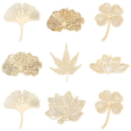 5 個 合金 透かしパーツ ペンダント 多色 蓮花 葉彫刻 透かし