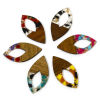 Picture of Resin & Natural Wood Effect Resin Pendants Multicolor Marquise Gravels Chips 4.8cm x 2.4cm