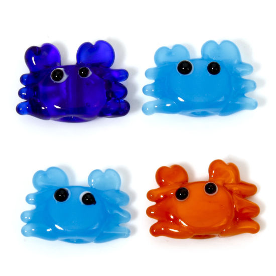 Picture of Lampwork Glass Ocean Jewelry Beads For DIY Jewelry Making Crab Animal Multicolor 3D About 22mm x 15mm, Hole: Approx 1.8mm