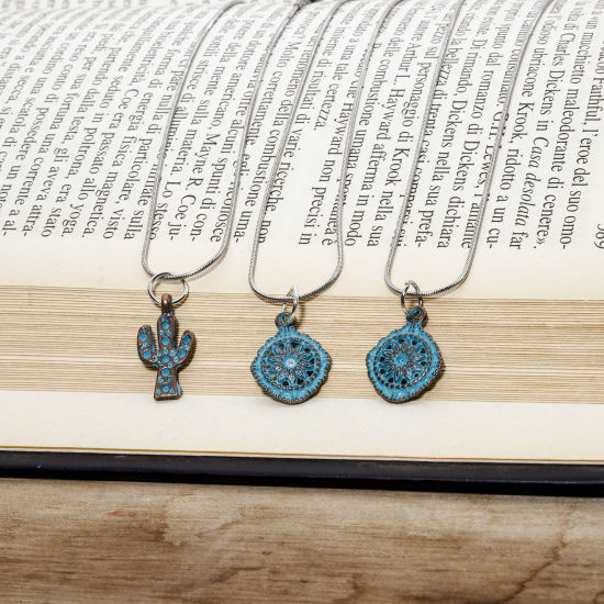 Picture of Zinc Based Alloy Charms Antique Copper Blue Flower Sun Patina