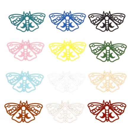 10 Pcs Pendentifs Estampe en Filigrane en Alliage de Fer Multicolore Papillon de nuit Lune Creux 3.8cm x 2.2cm