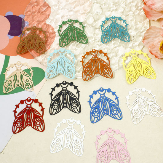 Picture of Iron Based Alloy Filigree Stamping Pendants Multicolor Moth Moon Phases Hollow 3.9cm x 3.3cm