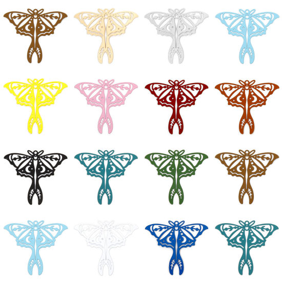 Picture of Iron Based Alloy Filigree Stamping Pendants Multicolor Moth Moon Phases Hollow 4.1cm x 3.5cm