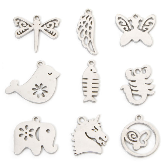 Изображение 2 ШТ 304 Нержавеющая Сталь Ажурная Резьба Подвески Серебряный Тон Двусторонняя полировка