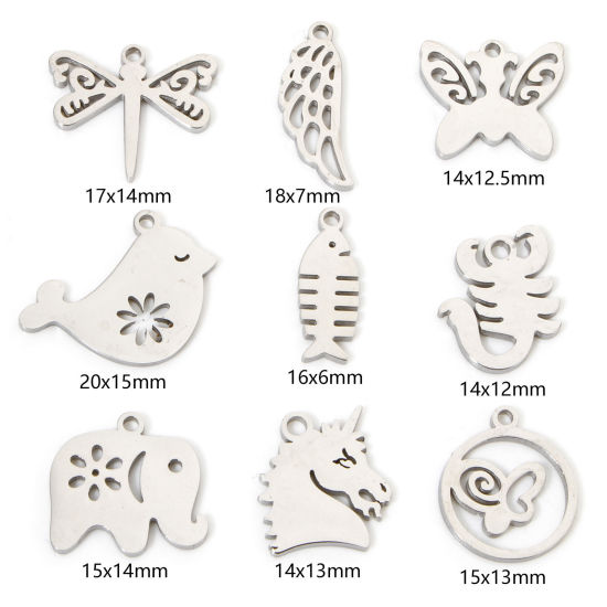 Изображение 2 ШТ 304 Нержавеющая Сталь Ажурная Резьба Подвески Серебряный Тон Двусторонняя полировка