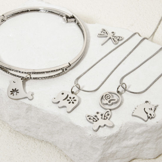 Изображение 2 ШТ 304 Нержавеющая Сталь Ажурная Резьба Подвески Серебряный Тон Двусторонняя полировка