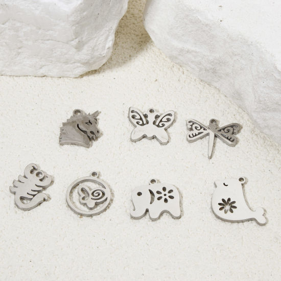 Изображение 2 ШТ 304 Нержавеющая Сталь Ажурная Резьба Подвески Серебряный Тон Двусторонняя полировка